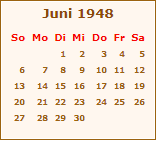 Kalender Juni 1948
