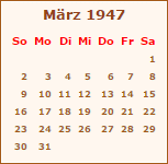 Kalender März 1947