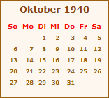 Kalender Oktober 1940