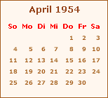 Kalender April 1954