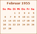 Kalender Februar 1955