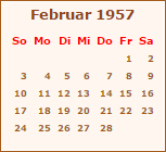 Kalender Februar 1957