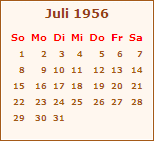Kalender Juli 1956