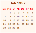 Kalender Juli 1957