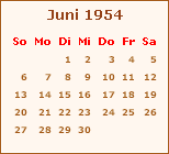 Kalender Juni 1954