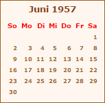 Kalender Juni 1957