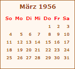 Kalender Mrz 1956