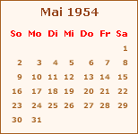Kalender Mai 1954
