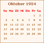 Kalender Oktober 1954
