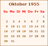 Kalender Oktober 1955