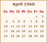 Kalender April 1960