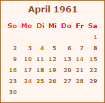 Kalender April 1961