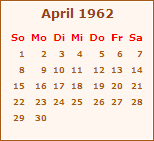 Kalender April 1962