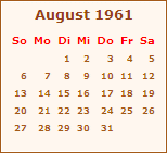 Kalender August 1961