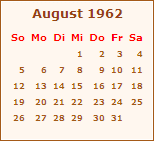 Kalender August 1962