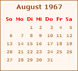 Kalender August 1967