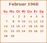 Kalender Februar 1960