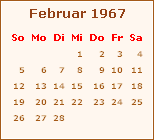 Kalender Februar 1967