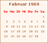Kalender Februar 1969