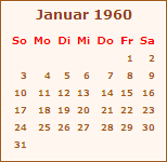 Kalender Januar 1960
