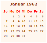 Kalender Januar 1962