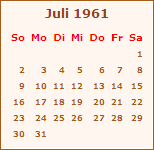 Kalender Juli 1961