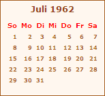 Kalender Juli 1962