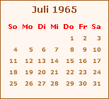 Kalender Juli 1965