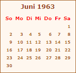 Kalender Juni 1963