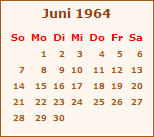 Kalender Juni 1964