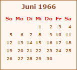 Kalender Juni 1966