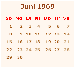 Kalender Juni 1969