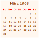 Kalender März 1963