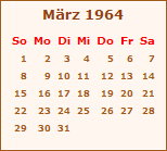 Kalender März 1964
