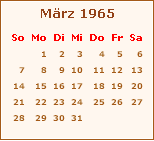 Kalender März 1965
