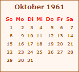 Kalender Oktober 1961