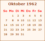 Kalender Oktober 1962