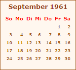 Kalender September 1961