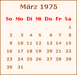Kalender März 1975