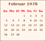 Kalender Februar 1978