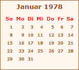 Kalender Januar 1978