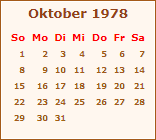 Kalender Oktober 1978