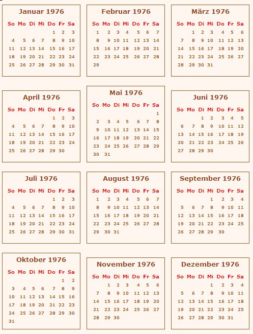  Kalender  1975  Kalender  Plan