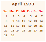 Kalender April 1973