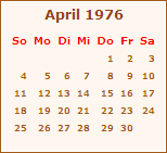 Kalender April 1976