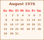 Kalender August 1976