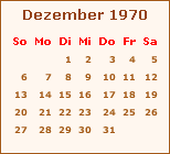 Kalender Dezember 1970