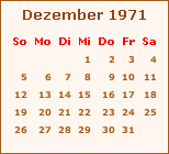 Kalender Dezember 1971