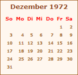 Kalender Dezember 1972