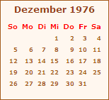 Kalender Dezember 1976
